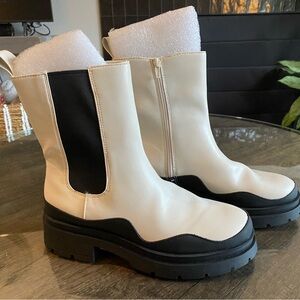 Wild Pair Cream and Black Combat Boots